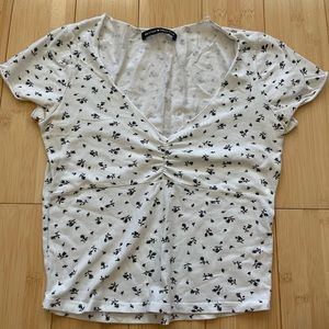Brandy Melville Cinched Black and White Floral Shirt